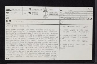 Mull, Carsaig, Nun's Cave, NM52SW 1, Ordnance Survey index card, page number 1, Recto