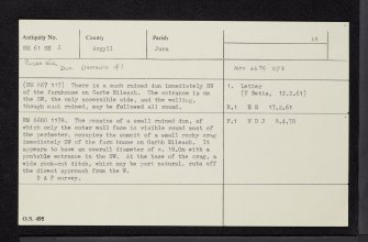 Garvellachs, Garbh Eileach, Rubha Mor, NM61SE 2, Ordnance Survey index card, Recto