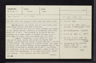 Garvellachs, Dun Chonaill, NM61SE 3, Ordnance Survey index card, page number 1, Recto