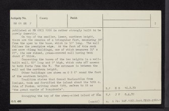 Garvellachs, Dun Chonaill, NM61SE 3, Ordnance Survey index card, page number 2, Verso