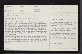Castle Tioram, NM67SE 1, Ordnance Survey index card, page number 1, Recto