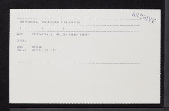 Luing, Kilchattan, Old Parish Church, NM70NW 2, Ordnance Survey index card, Recto