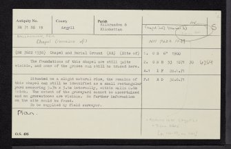 Seil, Ballachuan,  Chapel And Burial Ground, NM71NE 18, Ordnance Survey index card, Recto