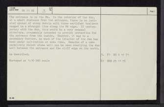Lismore, An Dun, Sloc A' Bhrighide, NM73NE 3, Ordnance Survey index card, page number 2, Verso