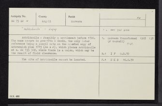 'Achtidonile', Glean Geal, NM75SW 4, Ordnance Survey index card, Recto