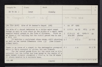 Knoydart, Inverie, St Comgan's Church, NM79NE 2, Ordnance Survey index card, page number 1, Recto