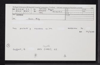 Kintraw, NM80NW 31, Ordnance Survey index card, Recto