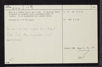 Dun Mac Samhainn, NM80SW 14, Ordnance Survey index card, page number 2, Verso