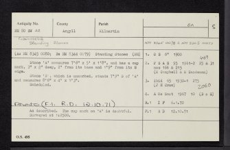 Carnassarie, NM80SW 22, Ordnance Survey index card, Recto