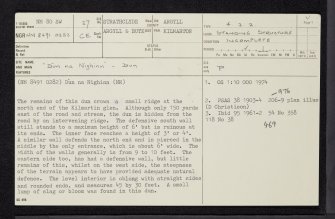 Dun Na Nighinn, NM80SW 27, Ordnance Survey index card, page number 1, Recto