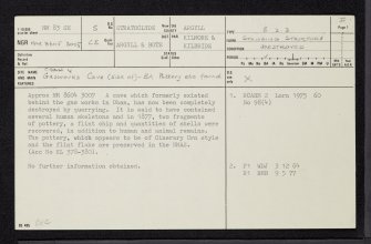 Gasworks Cave, Oban, NM83SE 5, Ordnance Survey index card, page number 1, Recto