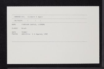 Lismore, Tirefour Castle, NM84SE 1, Ordnance Survey index card, Recto