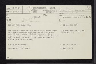 Dalvuie, Moss Of Achnacree, NM93NW 23, Ordnance Survey index card, page number 1, Recto