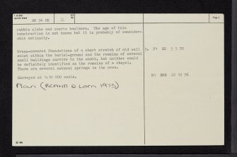 Cladh Churiollan, Creagan, NM94NE 2, Ordnance Survey index card, page number 2, Verso