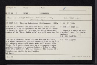 Tigh Nan Saighdearan, NM99SE 1, Ordnance Survey index card, Recto