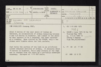 Lochan Na Gealaich, NN02SW 14, Ordnance Survey index card, page number 1, Recto