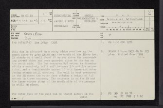 Dun Leigh, NN03SW 1, Ordnance Survey index card, page number 1, Recto