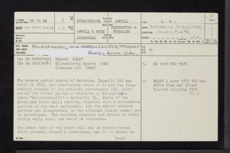 Taynuilt, Kilespikeral Old Parish Church, NN03SW 2, Ordnance Survey index card, page number 1, Recto