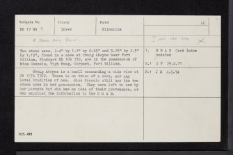 Craig Aboyne, NN17NW 9, Ordnance Survey index card, Recto