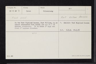 Fort William Museum, NN17SW 9, Ordnance Survey index card, Recto