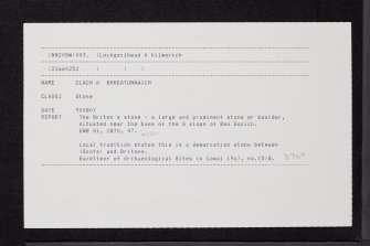 Clach A' Bhreatunnaich, NN20SW 3, Ordnance Survey index card, Recto