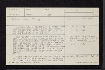 Eas Anie, Cononish, NN22NE 1, Ordnance Survey index card, page number 1, Recto