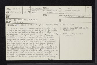Eilean An Stalcair, NN24SE 1, Ordnance Survey index card, page number 1, Recto