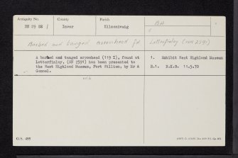Letterfinlay, NN29SE 1, Ordnance Survey index card, Recto
