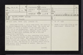 Achallader Castle, NN34SW 1, Ordnance Survey index card, page number 1, Recto