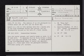 Annat, Glen Roy, NN39SE 3, Ordnance Survey index card, page number 1, Recto