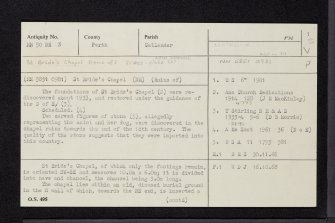 St Bride's Chapel, NN50NE 3, Ordnance Survey index card, page number 1, Recto