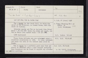 Tom Na Boide, NN50NW 3, Ordnance Survey index card, Recto