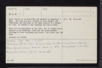 Lake Of Menteith, Inch Talla, Talla Castle, NN50SE 5, Ordnance Survey index card, page number 2, Verso