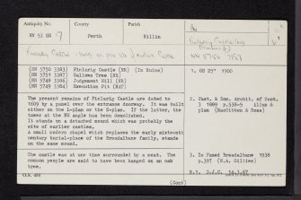 Finlarig Castle, NN53SE 17, Ordnance Survey index card, page number 1, Recto