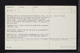 Finlarig Castle, NN53SE 17, Ordnance Survey index card, page number 2, Verso