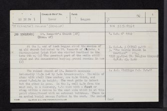 St Kenneth's Church, NN58NW 1, Ordnance Survey index card, page number 1, Recto