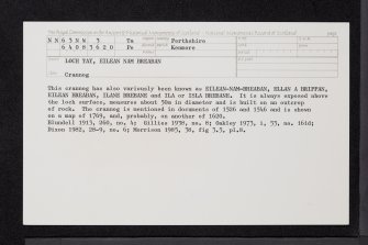 Loch Tay, Eilean Nam Breaban, NN63NW 3, Ordnance Survey index card, Recto