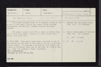 St Adamnan's Cross, NN64NW 4, Ordnance Survey index card, Recto