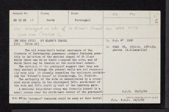 Lassintullich, St Blane's Chapel, NN65NE 10, Ordnance Survey index card, page number 1, Recto