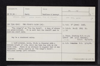 The Judge's Cairn', NN70NW 1, Ordnance Survey index card, Recto