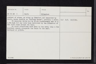 Tulloch Knowe, NN70SW 4, Ordnance Survey index card, page number 2, Verso