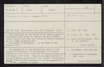 Tullichettle, Old Parish Church, NN71NE 7, Ordnance Survey index card, Recto
