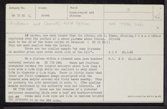 Balmuick, NN72SE 16, Ordnance Survey index card, Recto