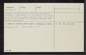 Comrie Castle, NN74NE 29, Ordnance Survey index card, page number 2, Verso