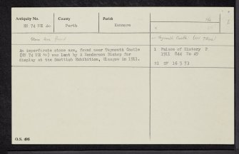 Taymouth Castle, NN74NE 44, Ordnance Survey index card, Recto