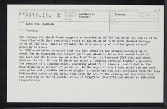 Loch Tay, Oakbank, NN74SW 16, Ordnance Survey index card, page number 1, Recto