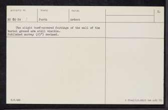 Ardoch Bridge, Chapel And Graveyard, NN80NW 3, Ordnance Survey index card, page number 2, Verso