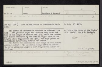 Battle Of Sheriffmuir, NN80SW 1, Ordnance Survey index card, Recto