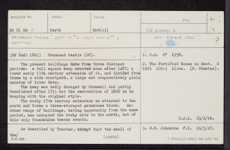 Drummond Castle, Mansion, NN81NW 2, Ordnance Survey index card, page number 1, Recto