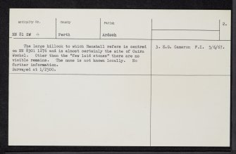 Cairn Wochel, NN81SW 4, Ordnance Survey index card, page number 2, Verso